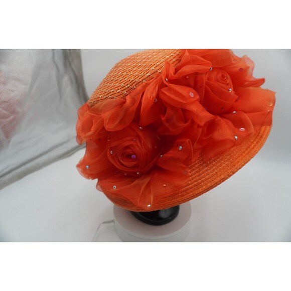 Whittall & Shon Designer Hat Orange Floral & Sequin Church Derby Tea party main image 5